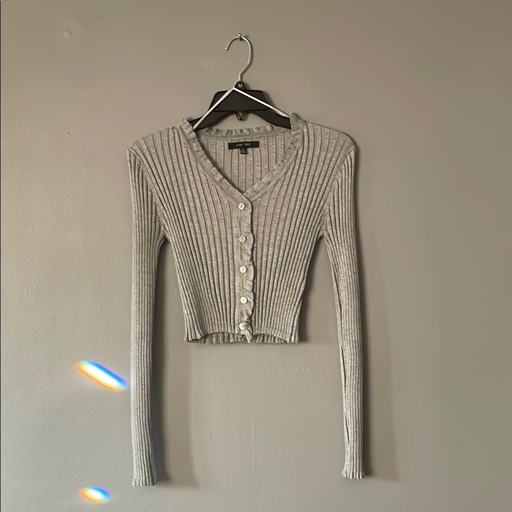 Love Tree Heather Gray Ribbed Button-Up Top